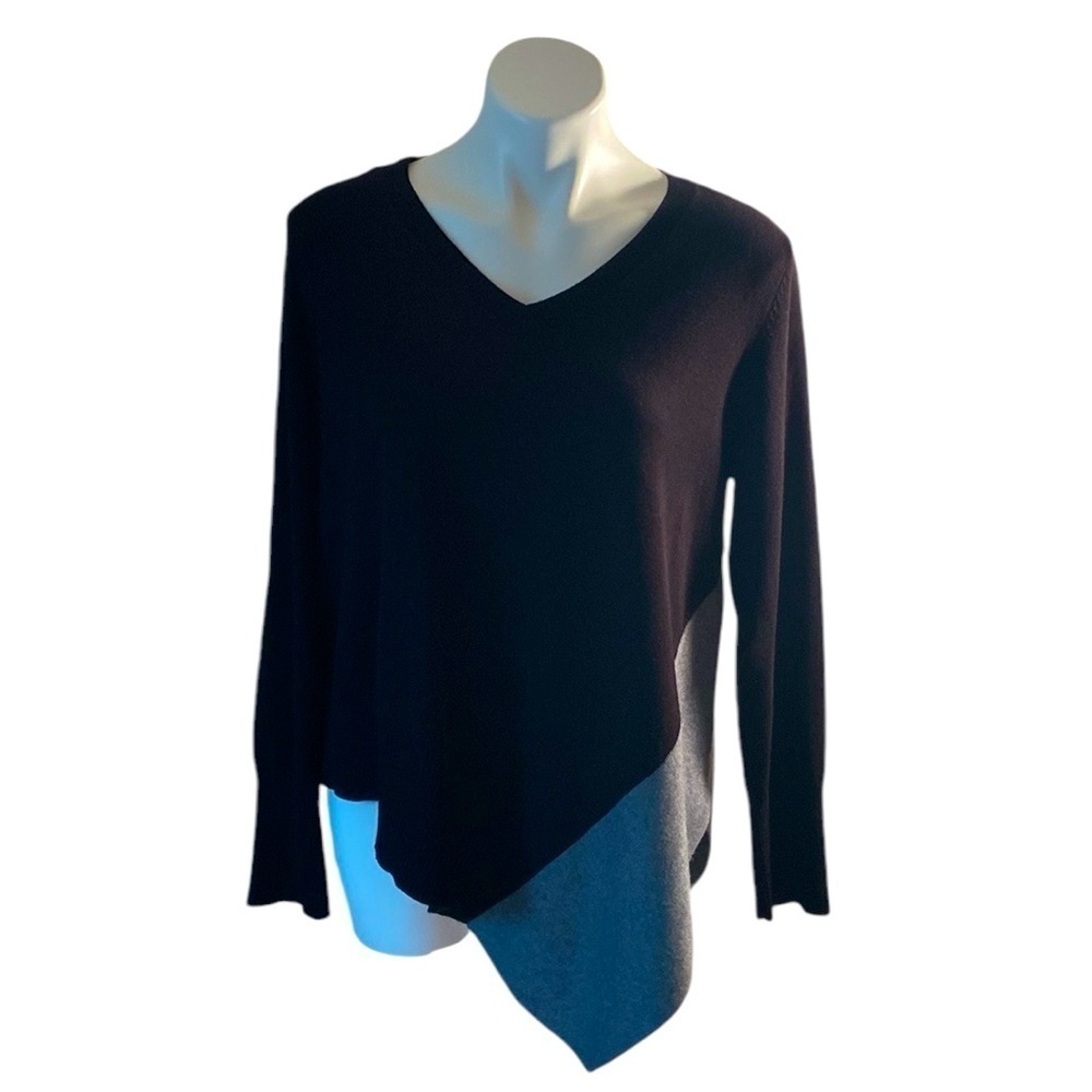 Verve Ami Black And Gray Color Block Asymmetrical Long Sleeve Sweater Size Large